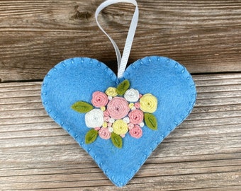 Felt hearts for spring, felt floral bouquet decorations, felt heart ornaments, Mother’s Day gift, custom wedding favors