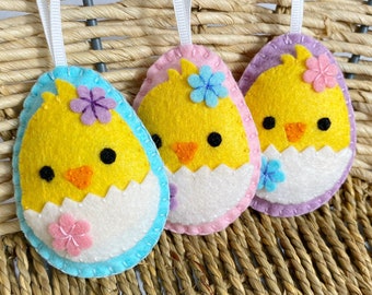 Felt Easter chick ornaments, Easter chick decoration, felt Easter eggs, spring decor