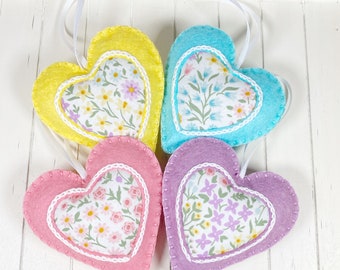 Spring felt heart ornaments, flower heart ornament decorations, spring felt flower decor, Easter and Spring decor, Mother’s Day gift