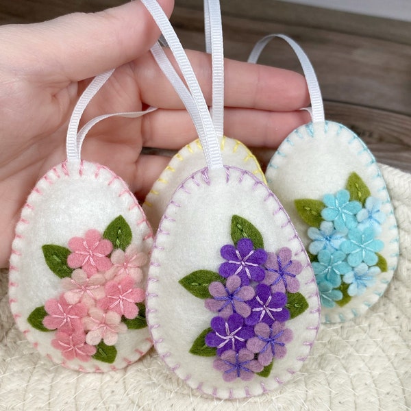 Felt Easter ornaments, handmade felt Easter egg ornaments, felt flower decor, Easter ornament set, spring decor ornaments