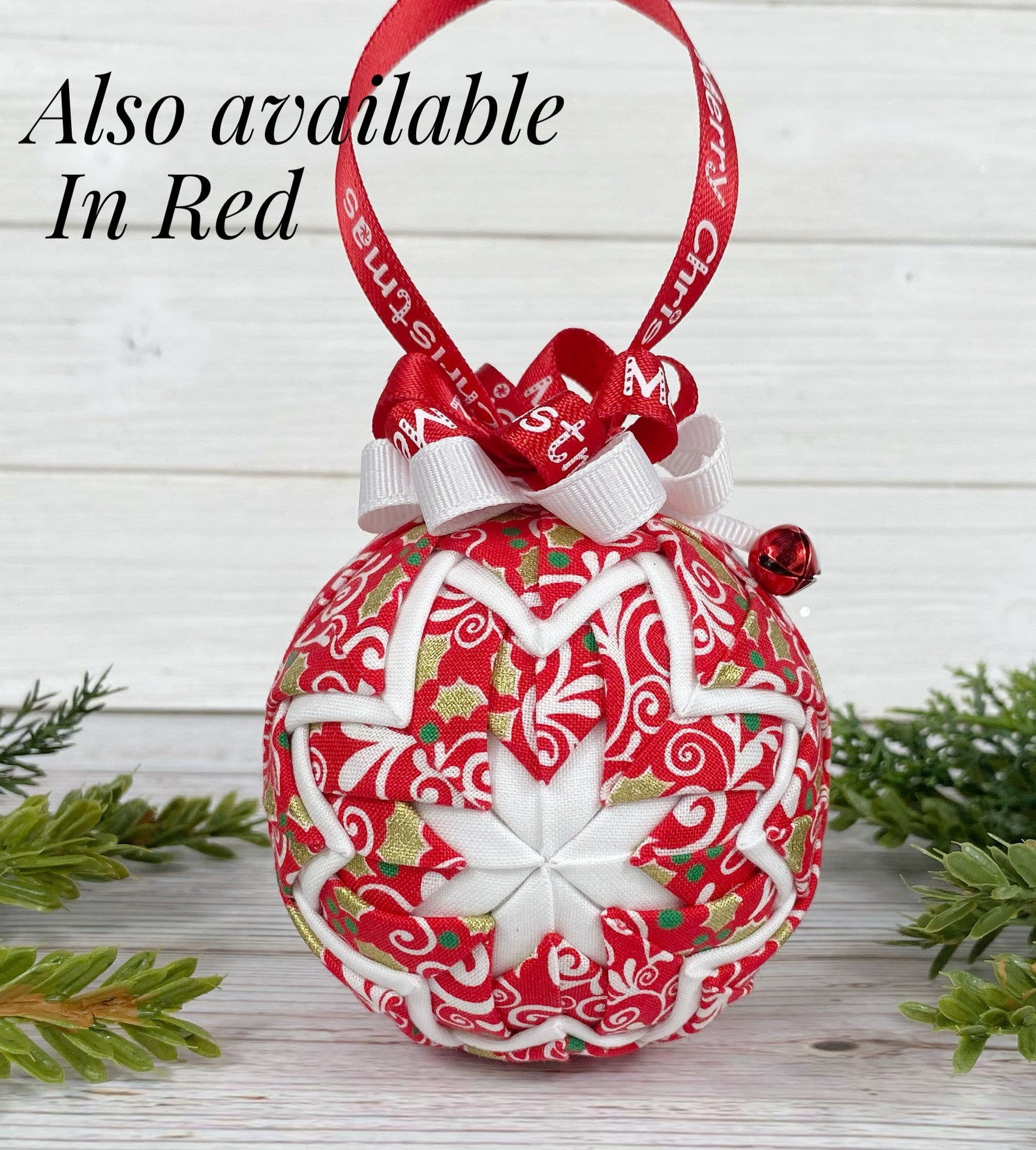 Quilted Christmas Ornament Red White Christmas Ornament Etsy