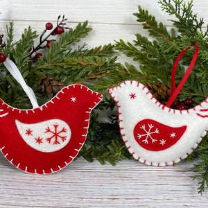 Felt Bird Christmas Ornament, Felt Christmas Ornaments, Red White Bird ...