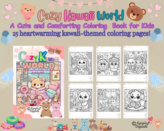 Cozy Kawaii World Coloring Book – 25 Cute Printable Pages | A4 and US Letter Sizes | Digital Download for Kids, Teens and Adults