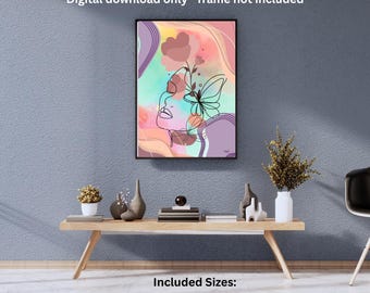 Abstract gezicht line art print: boho minimalistisch interieur (digitale download)