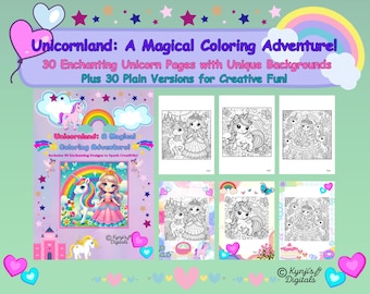 Unicorn Coloring Book: 60 Whimsical Pages, Kids' Activity (Digital Download)
