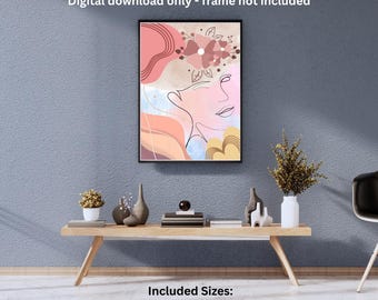 Abstract gezicht line art print: boho minimalistisch interieur (digitale download)