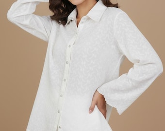 Abito lungo in cotone bianco Chikankari: bottoni argentati, abbigliamento estivo taglie forti