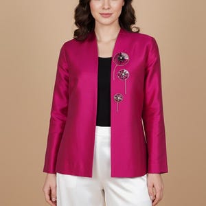 Blazer de seda cruda rosa