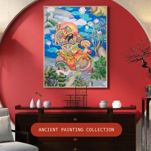 Red Modern Asian Aesthetic Wall Art | Minimalist Living Room Decor | Zen Oriental Poster Printable | Instant Download