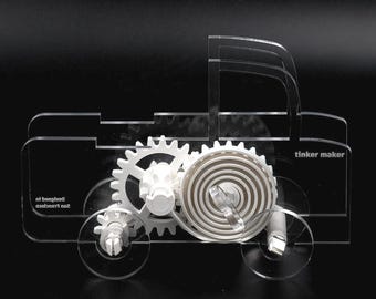 DIY Wind-Up Truck Kit: STEM Toy, Visible Mechanisms, Physics Kit