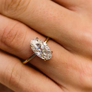 3.21 CT Old Mine Moval Cut Moissanite Solitaire Ring, Round Cut Hidden Halo Solid Yellow Gold Ring, Moissanite Engagement Ring, Bridal Ring