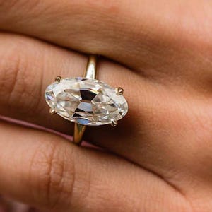 7.80 Carat Old Mine Moval Cut Moissanite Solitaire Ring, 4-Claw Prong 14K Yellow Gold Ring, Custom Engagement Ring For Her, Anniversary Gift