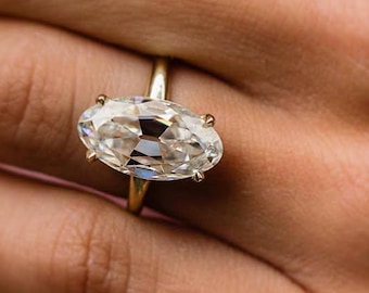 Anello solitario con moissanite taglio brillante Old Mine da 7,80 carati, anello in oro giallo 14 carati con 4 griffe, anello di fidanzamento personalizzato per lei, regalo di anniversario
