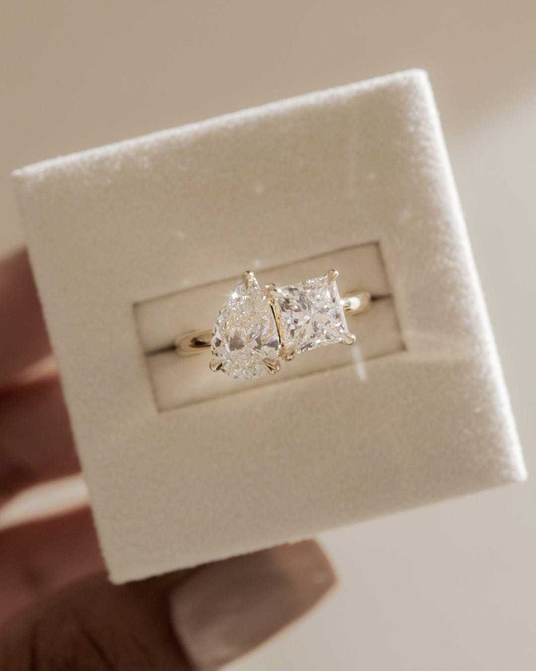 Pear and Princess Cut Moissanite Two Stone Ring, Toi Et Moi Engagement ...
