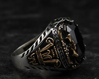Gotische herenring zwarte onyx - knappe ring in vintage-stijl