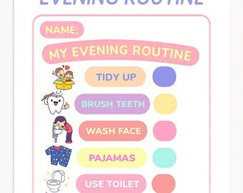 Tabella della routine serale per i bambini piccoli / Programma visivo per bambini (PDF)