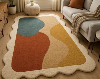 Handmade Tufted Area Rug – Abstract Scalloped Edge Design