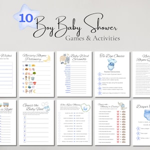 Boy Baby Shower Games Bundle, Minimalist Blue Theme, Simple Printable Instant Download Shower Activities