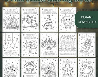 Christmas Coloring Cards | 14 Printable Holiday Cards for Kids | Winter Craft Idea