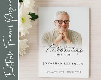 Minimalist Funeral Program Template: Editable Memorial Service (Digital Download)