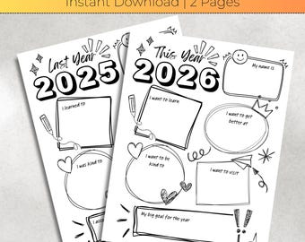 Kids New Year’s Worksheets | 2026 Goals | 2025 Reflections | Instant Download & Print