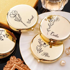 刻印入りポケットメイクアップミラーセット、パーソナライズコンパクトミラー、ブライズメイドギフト、名前入りコンパクトミラー、ウェディングギフト、ブライダルシャワーギフト