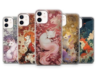 Funda Kitsune para teléfono, diseño de zorro japonés, compatible con iPhone, Samsung y Pixel.