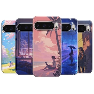 Anime Art Phone Case Relaxing Mood Cover for Pixel 10 Pro XL, 8 7, 6 Samsung S25 Plus, S24 FE, A56, A16, A15, iPhone 17 Pro Max 15 14 13 12