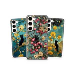 Whimsical Cat Phone Case: Cherry Blossom Cover for Samsung, iPhone & Pixel