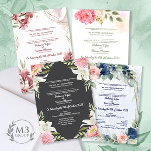NUEVO PAQUETE DE 100 Invitaciones de Boda A5 Musulmanas Islámicas Indias Sikh / Personalizadas / 8 Diseños para elegir con Sobres GRATIS Invitaciones de boda
