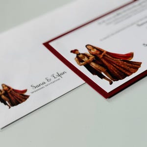 Muzułmańskie indyjskie angielskie sikhijskie hinduskie nikkah walima mehndi sangeet zaproszenia ślubne karty | spersonalizowany kwiatowy projekt ręcznie robiony