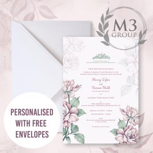 Personalisierte Einladungen Blumen Rosa Hochzeit Nikkah Karten lädt Einladungen handgemachte einzigartige Karte | A5 100er Pack mit GRATIS Umschlägen