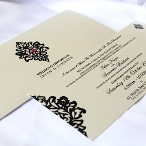 Moslem Indian Englisch Sikh Hindu Nikkah Walima Mehndi Sangeet Hochzeitseinladungen Karten | Personalisierte jede Farbe Handmade