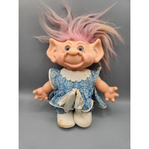 RARE Vtg 1960s Scandia House SAWDUST Girl Troll Doll 10" Pink Hair Floral Ideal image 1