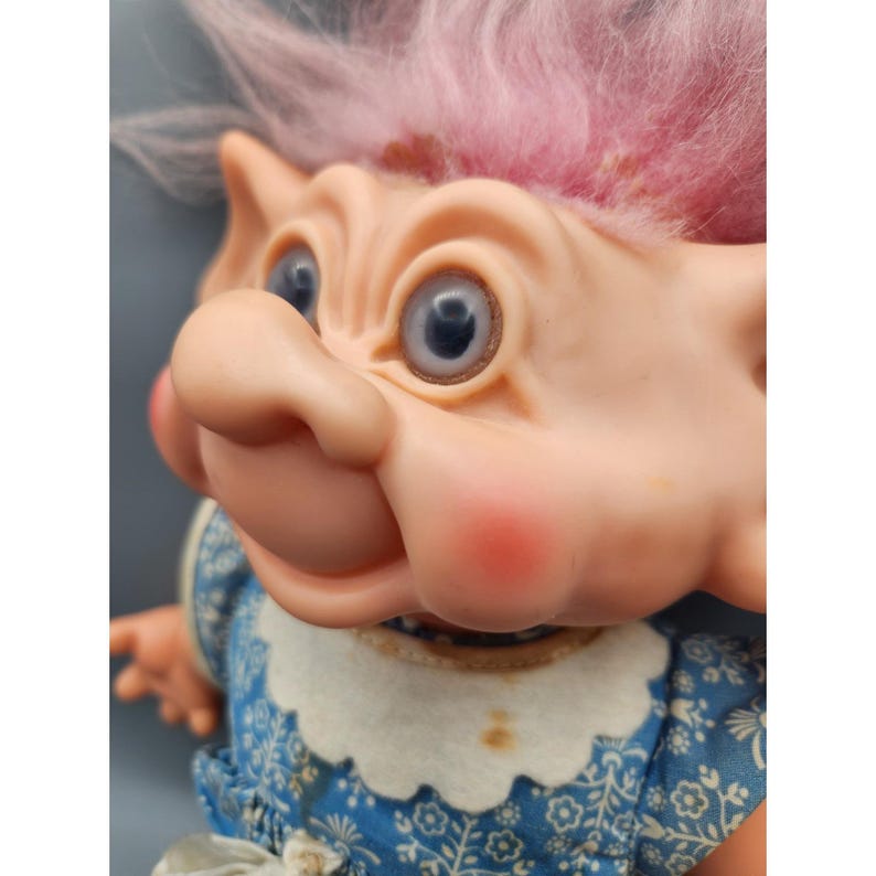 RARE Vtg 1960s Scandia House SAWDUST Girl Troll Doll 10" Pink Hair Floral Ideal image 4