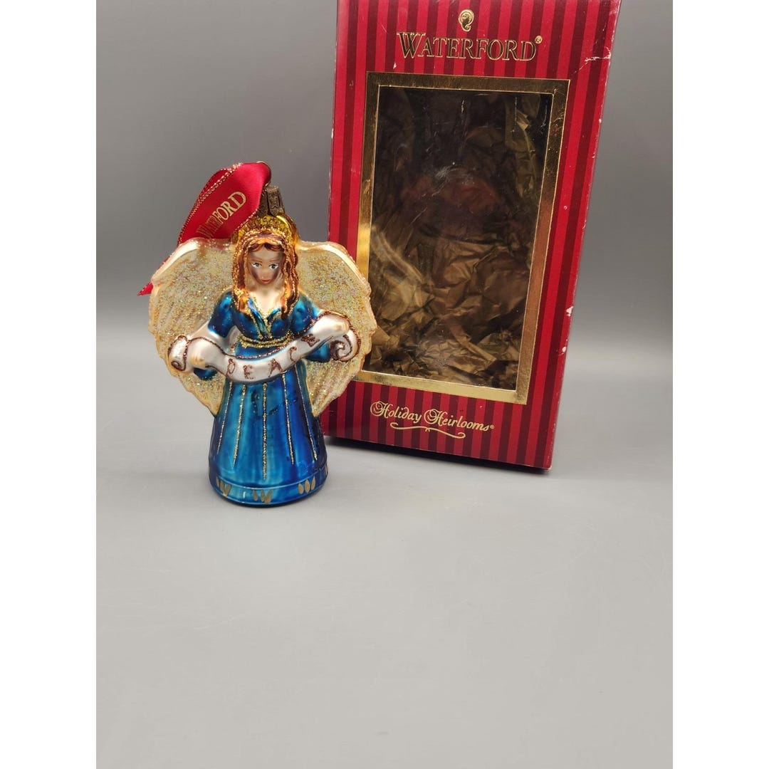 WATERFORD Holiday Heirlooms Placid Angel Ornament Blue Dress With Box ...