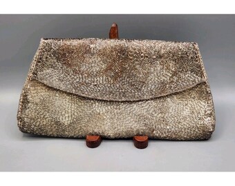 VTG 50s Schildkraut Bros Silver Beaded Clutch Purse Circular Pattern Japan