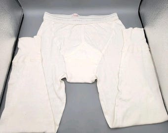 Vintage 70s Jockey Longs Mens 34 Thermal Long Johns White Ankle Length USA Made