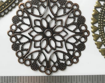 Filigree Embellishments Metal Stampings Connector, Antique Copper Medallion Flower Floral Wraps Victorian Jewelry, Earrings Findings, 2 LEFT