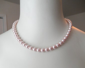 Pink Pearl Necklace, ROSALINE, 8mm Swarovski Crystal Pearls Jewelry, Breast Cancer Gift, Awareness Necklace for Her Woman, Survivor Gift Box