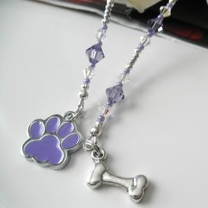 Beaded Book Thong, Purple Dog Lover Bookmark, Puppy Dog Bookmark, Tanzanite Paw Print Bookmark, Animal Rescue, Book Club Gift, Dog Bone