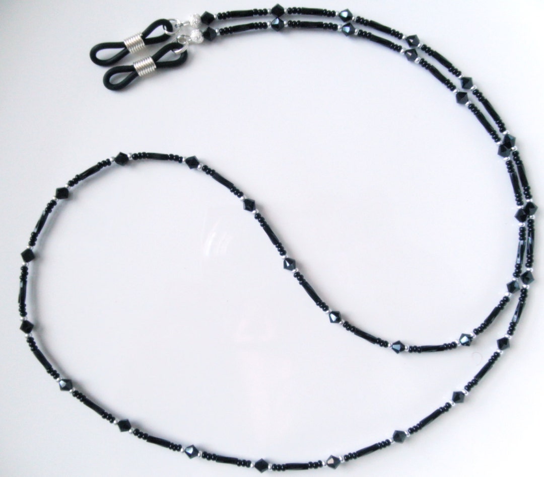 Black CRYSTAL Eyeglass Chain Holder Necklace, Reading Glasses