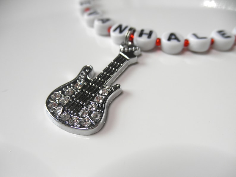 Bead Rock Star Necklace Eddie Van Halen RIP Necklace Rhinestone Electric Guitar EVH Tribute Necklace Music Lover Gift Musician Jewelry