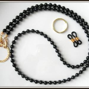 Black and Gold Pearl Eyeglass Lanyard Necklace, Convertible Reading Glasses Sunglasses Chain, Black Pearl Beaded Mask Lanyard, Mask Holder