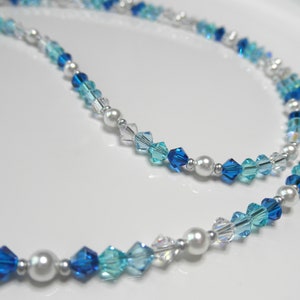 CARIBBEAN BLUE Badge Lanyard Necklace, Fine European Crystals, Beaded ...