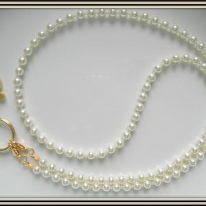 Cream Pearl Lanyard ID Badge Holder, European Crystal Pearls, Off White, White Pearl Beaded Necklace, Face Mask Chain, Nurse Teacher Lanyard