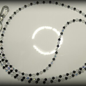 4mm Crystal AB Badge Lanyard Necklace, Jet Black, Austrian Crystal, Beaded ID Holder, Teacher, Nurse, Flight Attendant, Professional Women