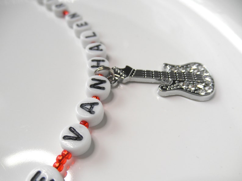 Bead Rock Star Necklace Eddie Van Halen RIP Necklace Rhinestone Electric Guitar EVH Tribute Necklace Music Lover Gift Musician Jewelry