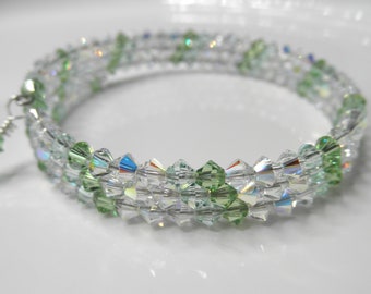 Swarovski Crystal AB Memory Wire Bracelet, Peridot, Chrysolite, Wrap Around Bracelet, Crystal Ab Beaded Jewelry for Her Beaditude Boutique