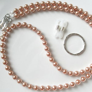 Eyeglass Lanyard Necklace, Rose Gold Crystal Pearls, Glasses Chain, Glasses Necklace, Women&#39;s ID Badge Holder, Sunglasses Chain, Mask Holder